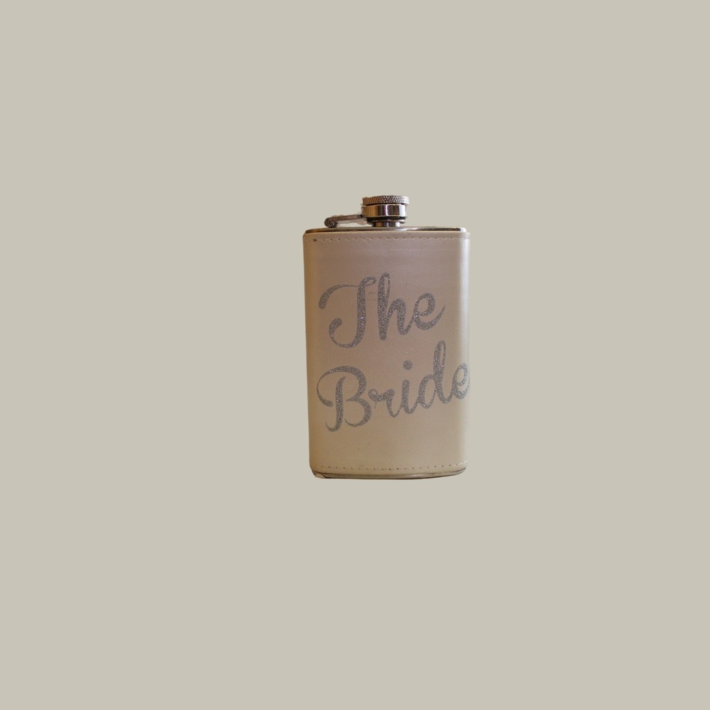 The Bride Stainless Steel Hip Flask 5oz Cream Faux Leather Veil Wedding Gift